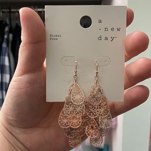 Rose Gold Filigree Kite Dangle Earrings A New Day